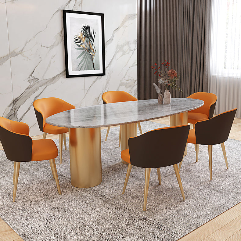 Sintered Stone Dining Table Traditional Luxury Table with Gold Frame Gray 51.2"L x 27.6"W x 29.5"H Without Chairs Clearhalo 'Dining Tables & Seating' 'Dining Tables' 'dining_table' 'furn' 'furn_dining_table' 'Furniture' 'furniture_dining_table' 'Kitchen & Dining Furniture' 'kitchen' 'kitchen_dining_table' 4791828