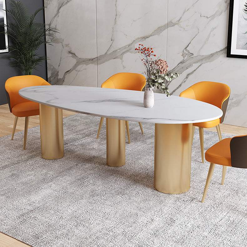 Sintered Stone Dining Table Traditional Luxury Table with Gold Frame White 78.7"L x 31.5"W x 29.5"H Without Chairs Clearhalo 'Dining Tables & Seating' 'Dining Tables' 'dining_table' 'furn' 'furn_dining_table' 'Furniture' 'furniture_dining_table' 'Kitchen & Dining Furniture' 'kitchen' 'kitchen_dining_table' 4791829