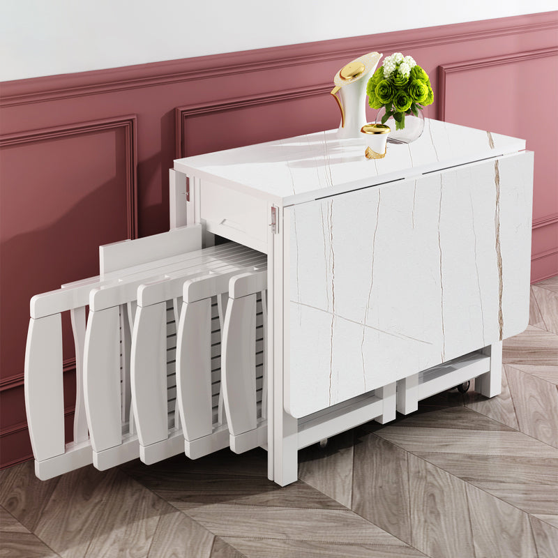 Rectangle Shape Table Contemporary Folding Dining Room Collection for Home Stone White 57.1"L x 35.4"W x 29.5"H Clearhalo 'Dining Tables & Seating' 'Dining Tables' 'dining_table' 'furn' 'furn_dining_table' 'Furniture' 'furniture_dining_table' 'Kitchen & Dining Furniture' 'kitchen' 'kitchen_dining_table' 4791841