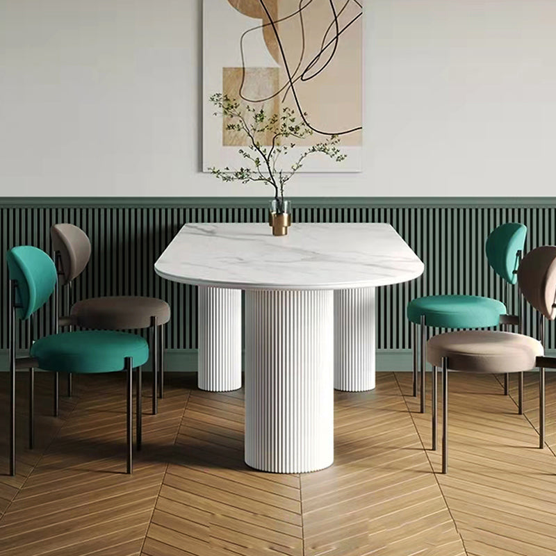 White Tripod Base Dining Table Stone Top Modern Dining Room Kitchen Table White 55.1"L x 27.6"W x 29.5"H Without Chairs Clearhalo 'Dining Tables & Seating' 'Dining Tables' 'dining_table' 'furn' 'furn_dining_table' 'Furniture' 'furniture_dining_table' 'Kitchen & Dining Furniture' 'kitchen' 'kitchen_dining_table' 4791857