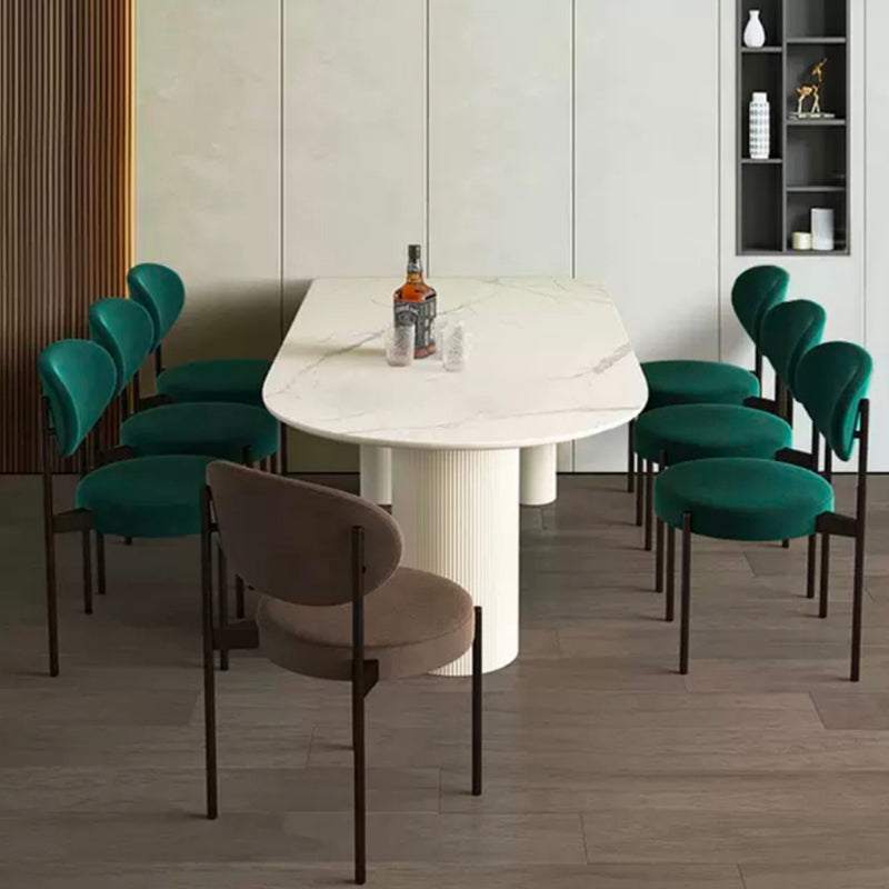 White Tripod Base Dining Table Stone Top Modern Dining Room Kitchen Table White 63"L x 31.5"W x 29.5"H Without Chairs Clearhalo 'Dining Tables & Seating' 'Dining Tables' 'dining_table' 'furn' 'furn_dining_table' 'Furniture' 'furniture_dining_table' 'Kitchen & Dining Furniture' 'kitchen' 'kitchen_dining_table' 4791859
