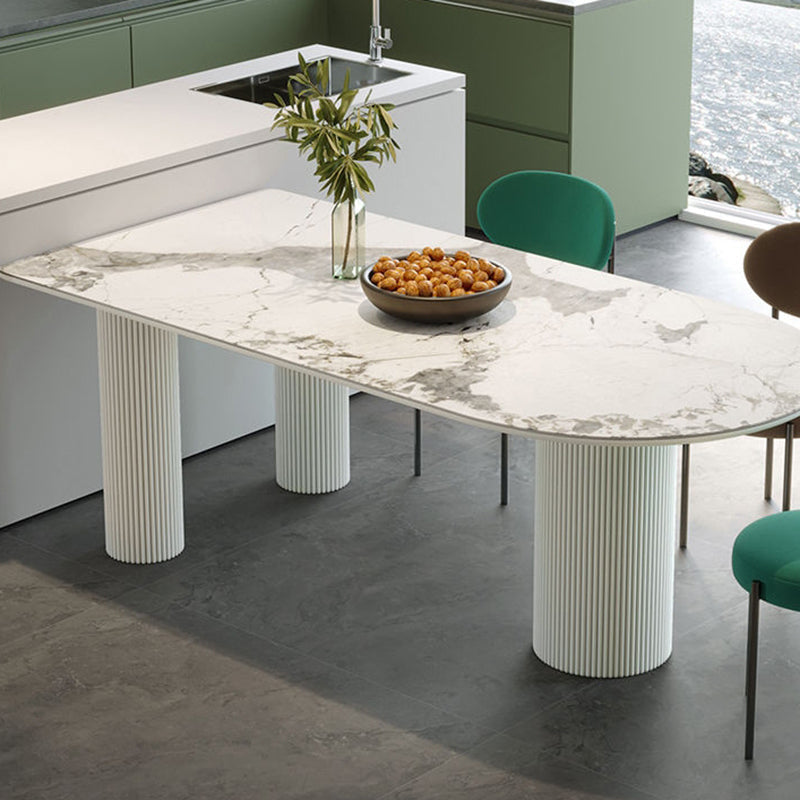 White Tripod Base Dining Table Stone Top Modern Dining Room Kitchen Table Pandora Gold 63"L x 31.5"W x 29.5"H Without Chairs Clearhalo 'Dining Tables & Seating' 'Dining Tables' 'dining_table' 'furn' 'furn_dining_table' 'Furniture' 'furniture_dining_table' 'Kitchen & Dining Furniture' 'kitchen' 'kitchen_dining_table' 4791860