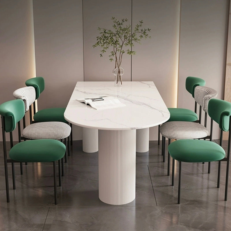 White Tripod Base Dining Table Stone Top Modern Dining Room Kitchen Table White 78.7"L x 35.4"W x 29.5"H Without Chairs Clearhalo 'Dining Tables & Seating' 'Dining Tables' 'dining_table' 'furn' 'furn_dining_table' 'Furniture' 'furniture_dining_table' 'Kitchen & Dining Furniture' 'kitchen' 'kitchen_dining_table' 4791861