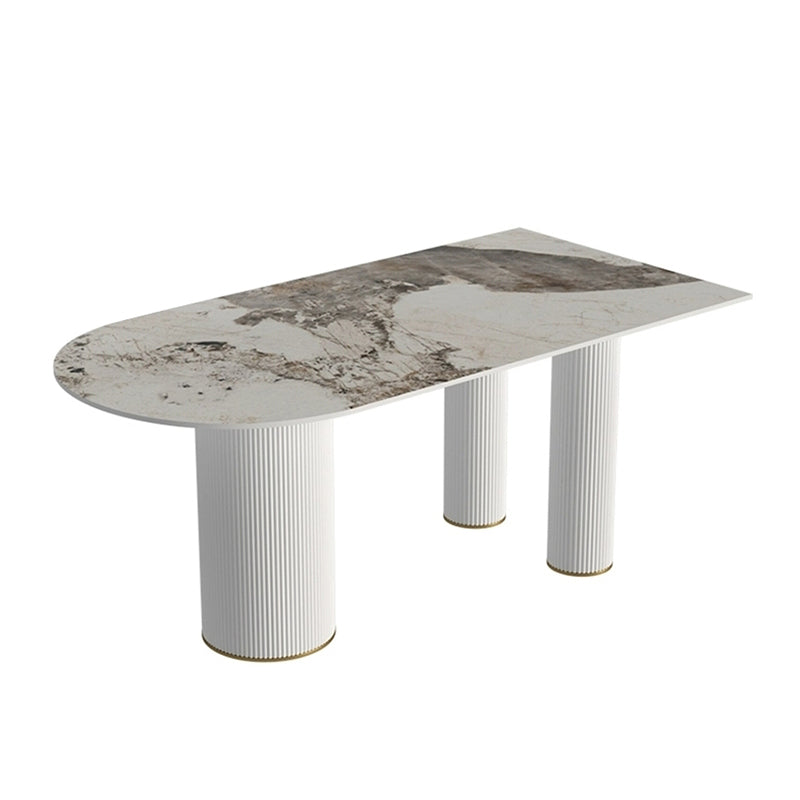 White Tripod Base Dining Table Stone Top Modern Dining Room Kitchen Table Pandora Gold Without Chairs Clearhalo 'Dining Tables & Seating' 'Dining Tables' 'dining_table' 'furn' 'furn_dining_table' 'Furniture' 'furniture_dining_table' 'Kitchen & Dining Furniture' 'kitchen' 'kitchen_dining_table' 4791862