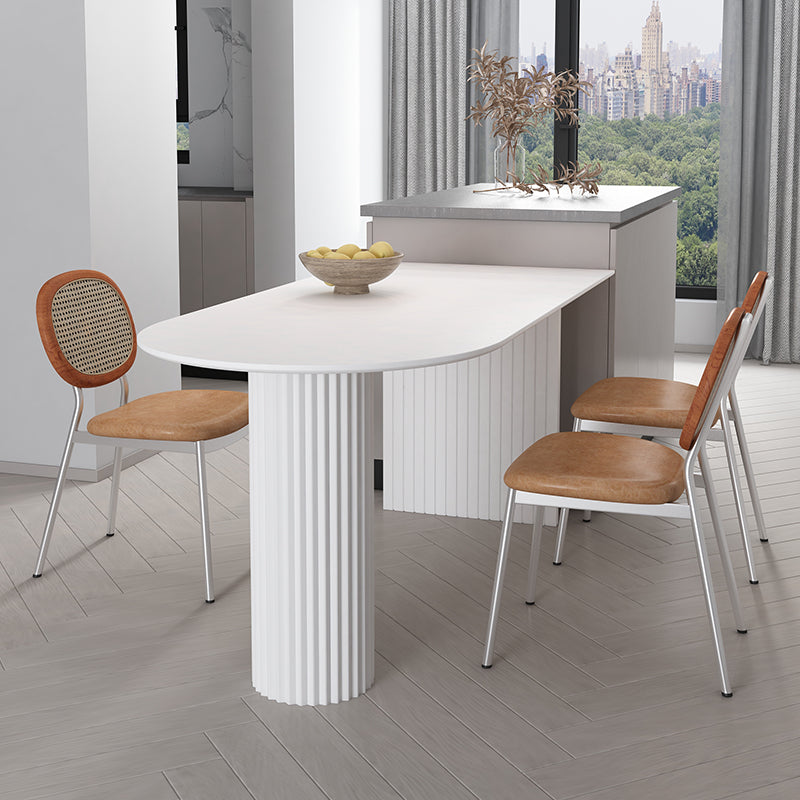 Dining Room Kitchen Table Modern Oval Solid Wood Double Pedestal Table White 51.2"L x 27.6"W x 29.5"H Without Chairs Clearhalo 'Dining Tables & Seating' 'Dining Tables' 'dining_table' 'furn' 'furn_dining_table' 'Furniture' 'furniture_dining_table' 'Kitchen & Dining Furniture' 'kitchen' 'kitchen_dining_table' 4791919