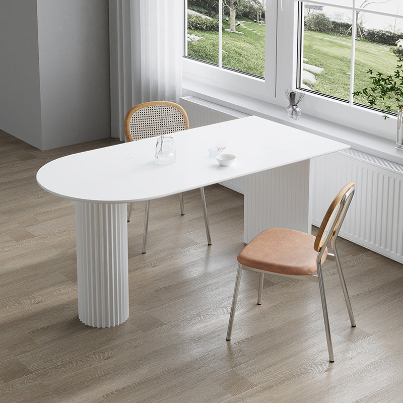 Dining Room Kitchen Table Modern Oval Solid Wood Double Pedestal Table White 55.1"L x 27.6"W x 29.5"H Without Chairs Clearhalo 'Dining Tables & Seating' 'Dining Tables' 'dining_table' 'furn' 'furn_dining_table' 'Furniture' 'furniture_dining_table' 'Kitchen & Dining Furniture' 'kitchen' 'kitchen_dining_table' 4791921