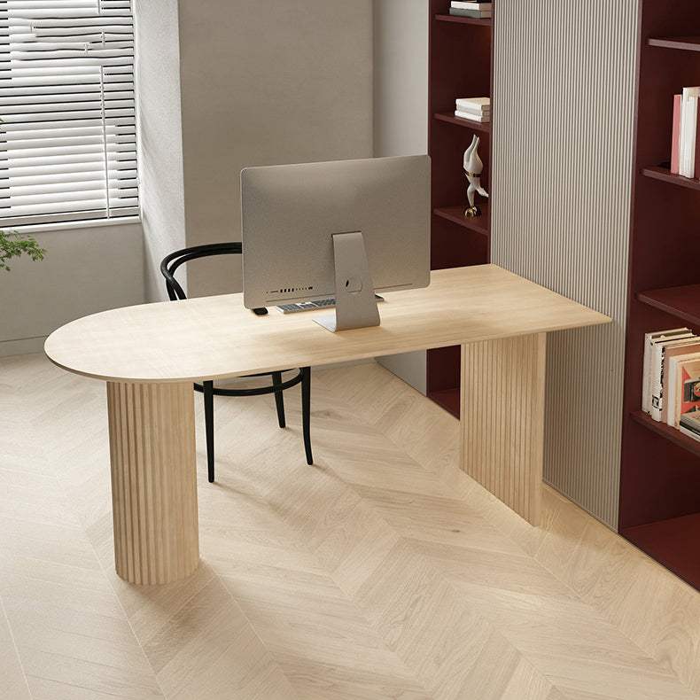 Dining Room Kitchen Table Modern Oval Solid Wood Double Pedestal Table Natural 51.2"L x 27.6"W x 29.5"H Without Chairs Clearhalo 'Dining Tables & Seating' 'Dining Tables' 'dining_table' 'furn' 'furn_dining_table' 'Furniture' 'furniture_dining_table' 'Kitchen & Dining Furniture' 'kitchen' 'kitchen_dining_table' 4791922