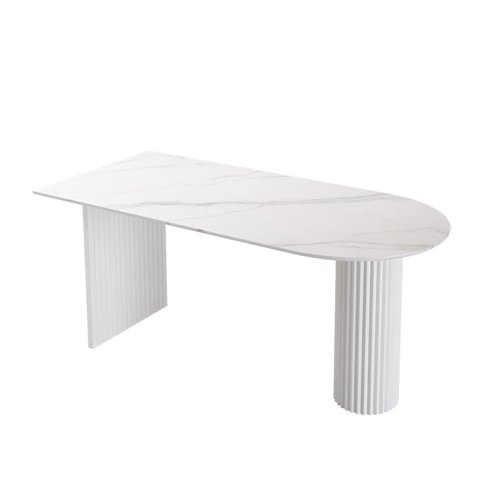 Dining Room Kitchen Table Modern Oval Solid Wood Double Pedestal Table White-Gray Without Chairs Clearhalo 'Dining Tables & Seating' 'Dining Tables' 'dining_table' 'furn' 'furn_dining_table' 'Furniture' 'furniture_dining_table' 'Kitchen & Dining Furniture' 'kitchen' 'kitchen_dining_table' 4791928