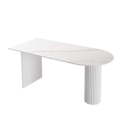 Dining Room Kitchen Table Modern Oval Solid Wood Double Pedestal Table White-Gray Without Chairs Clearhalo 'Dining Tables & Seating' 'Dining Tables' 'dining_table' 'furn' 'furn_dining_table' 'Furniture' 'furniture_dining_table' 'Kitchen & Dining Furniture' 'kitchen' 'kitchen_dining_table' 4791928
