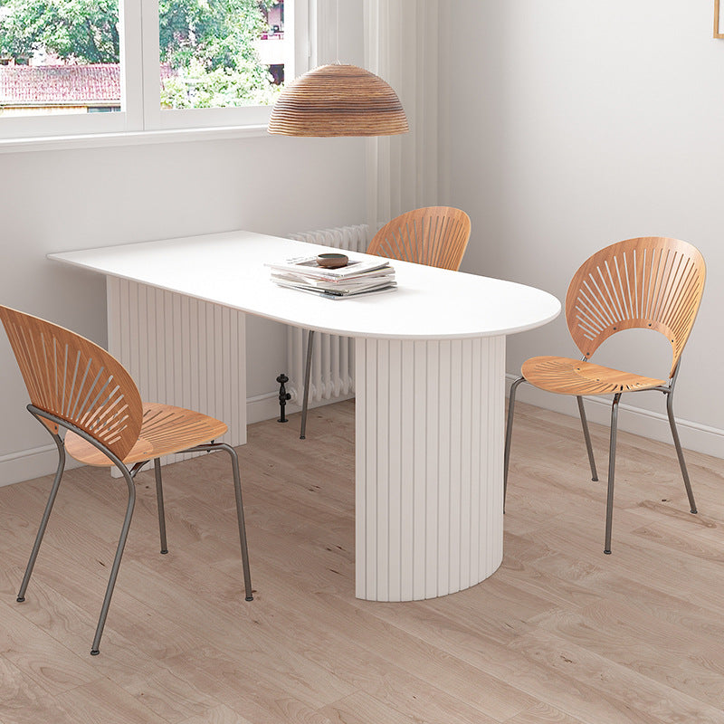 Stone Top Table Contemporary Dining Table with Sled Base in White White 47.2"L x 27.6"W x 29.5"H Free Form Clearhalo 'Dining Tables & Seating' 'Dining Tables' 'dining_table' 'Furniture' 'furniture_dining_table' 'Kitchen & Dining Furniture' 'kitchen' 'kitchen_dining_table' 4791938