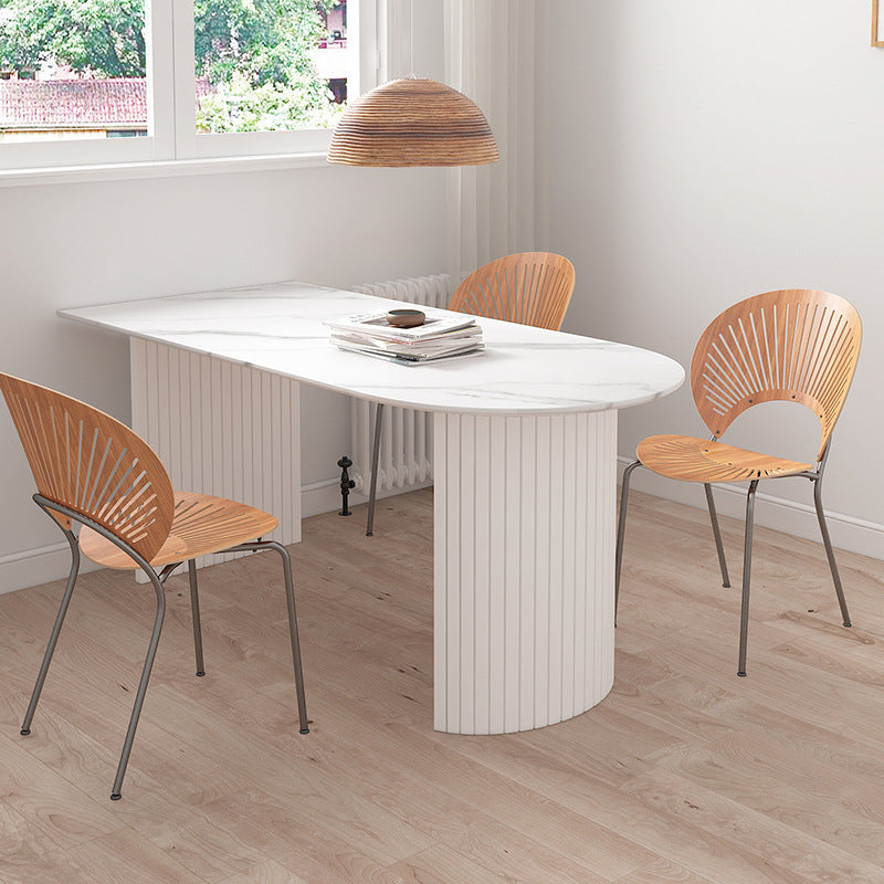 Stone Top Table Contemporary Dining Table with Sled Base in White Off-White 47.2"L x 27.6"W x 29.5"H Free Form Clearhalo 'Dining Tables & Seating' 'Dining Tables' 'dining_table' 'Furniture' 'furniture_dining_table' 'Kitchen & Dining Furniture' 'kitchen' 'kitchen_dining_table' 4791939