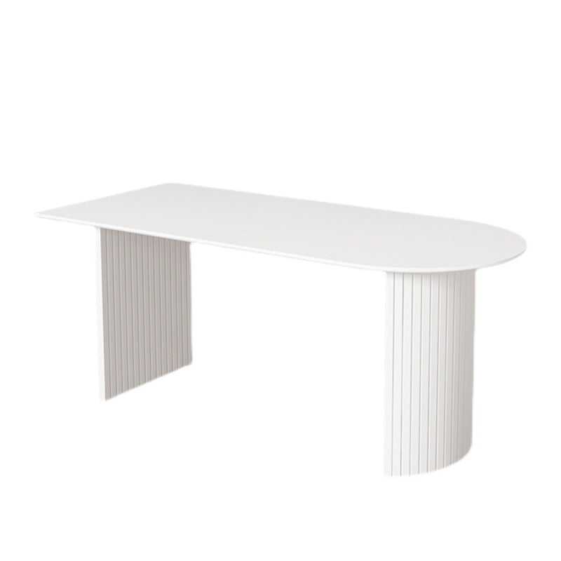Stone Top Table Contemporary Dining Table with Sled Base in White White Free Form Clearhalo 'Dining Tables & Seating' 'Dining Tables' 'dining_table' 'Furniture' 'furniture_dining_table' 'Kitchen & Dining Furniture' 'kitchen' 'kitchen_dining_table' 4791942