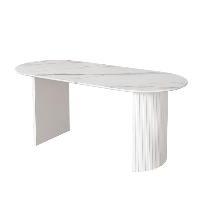 Stone Top Table Contemporary Dining Table with Sled Base in White Off-White Oval Clearhalo 'Dining Tables & Seating' 'Dining Tables' 'dining_table' 'Furniture' 'furniture_dining_table' 'Kitchen & Dining Furniture' 'kitchen' 'kitchen_dining_table' 4791946