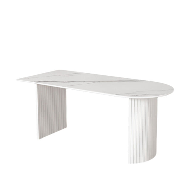 Stone Top Table Contemporary Dining Table with Sled Base in White Off-White Free Form Clearhalo 'Dining Tables & Seating' 'Dining Tables' 'dining_table' 'Furniture' 'furniture_dining_table' 'Kitchen & Dining Furniture' 'kitchen' 'kitchen_dining_table' 4791950