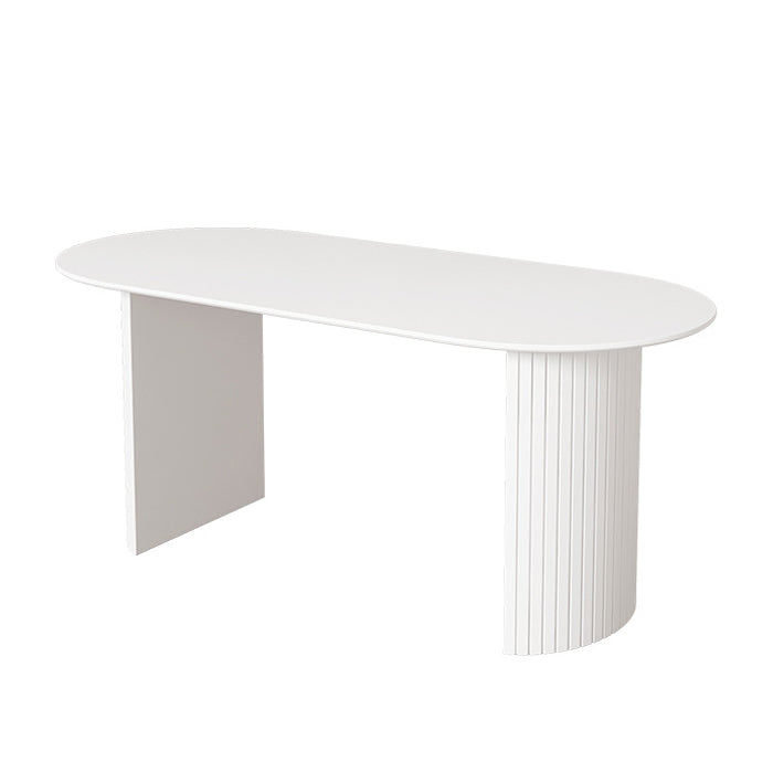 Stone Top Table Contemporary Dining Table with Sled Base in White White Oval Clearhalo 'Dining Tables & Seating' 'Dining Tables' 'dining_table' 'Furniture' 'furniture_dining_table' 'Kitchen & Dining Furniture' 'kitchen' 'kitchen_dining_table' 4791951