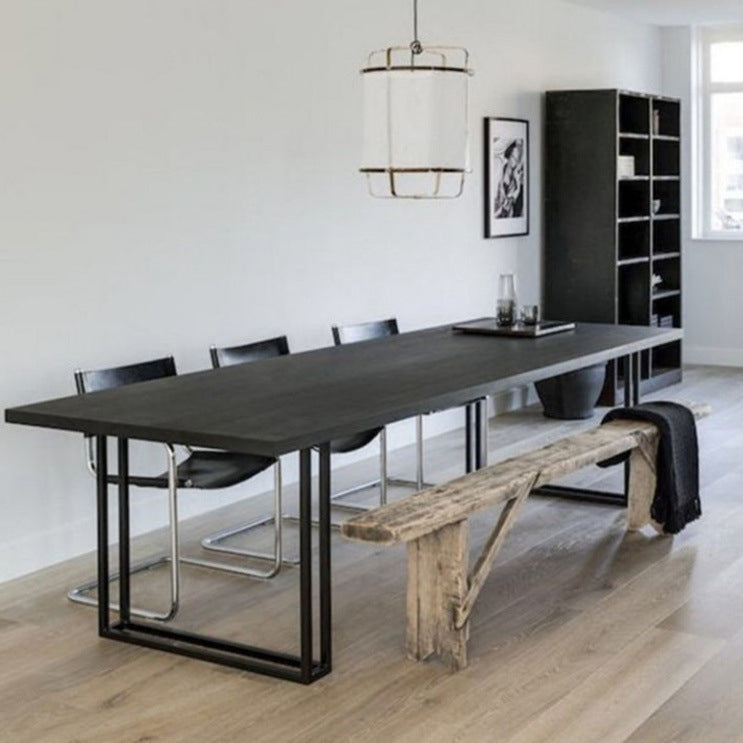 Industrial Home Solid Wood Table 29-inch Rectangle Double Pedestal Dining Table Black 63"L x 27.6"W x 29.5"H Without Chairs Clearhalo 'Dining Tables & Seating' 'Dining Tables' 'dining_table' 'furn' 'furn_dining_table' 'Furniture' 'furniture_dining_table' 'Kitchen & Dining Furniture' 'kitchen' 'kitchen_dining_table' 4791961