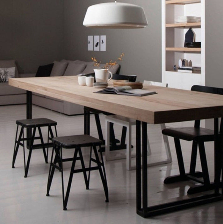 Industrial Home Solid Wood Table 29-inch Rectangle Double Pedestal Dining Table Natural 70.9"L x 31.5"W x 29.5"H Without Chairs Clearhalo 'Dining Tables & Seating' 'Dining Tables' 'dining_table' 'furn' 'furn_dining_table' 'Furniture' 'furniture_dining_table' 'Kitchen & Dining Furniture' 'kitchen' 'kitchen_dining_table' 4791962