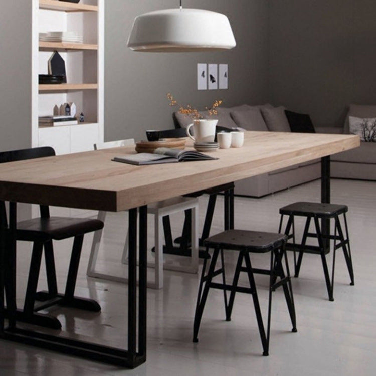 Industrial Home Solid Wood Table 29-inch Rectangle Double Pedestal Dining Table Natural Without Chairs Clearhalo 'Dining Tables & Seating' 'Dining Tables' 'dining_table' 'furn' 'furn_dining_table' 'Furniture' 'furniture_dining_table' 'Kitchen & Dining Furniture' 'kitchen' 'kitchen_dining_table' 4791963