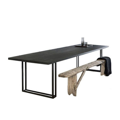 Industrial Home Solid Wood Table 29-inch Rectangle Double Pedestal Dining Table Black Without Chairs Clearhalo 'Dining Tables & Seating' 'Dining Tables' 'dining_table' 'furn' 'furn_dining_table' 'Furniture' 'furniture_dining_table' 'Kitchen & Dining Furniture' 'kitchen' 'kitchen_dining_table' 4791965