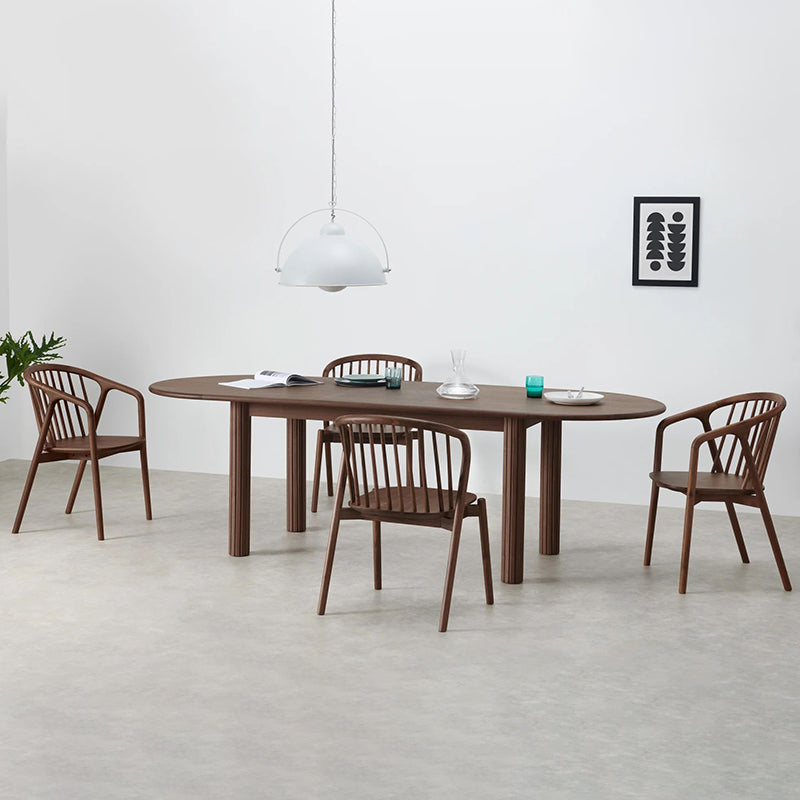 Modern Style Dining Oval Table Dining Wooden Table for Restaurant with Wood Legs Walnut 86.6"L x 35.4"W x 29.5"H Without Chairs Clearhalo 'Dining Tables & Seating' 'Dining Tables' 'dining_table' 'furn' 'furn_dining_table' 'Furniture' 'furniture_dining_table' 'Kitchen & Dining Furniture' 'kitchen' 'kitchen_dining_table' 4791977