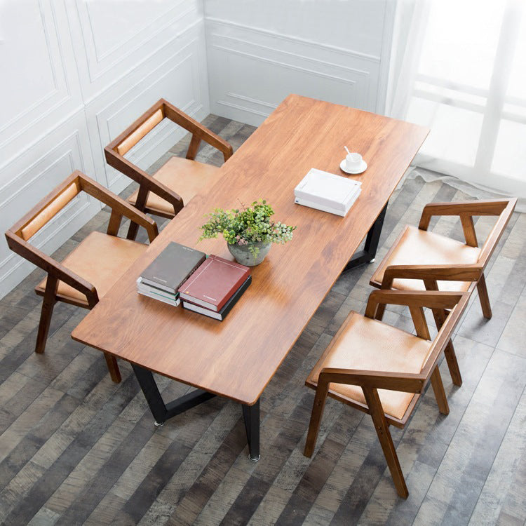 Pine Wood Top Dining Table Rectangle Industrial Table with Trestle Base 63"L x 27.6"W x 29.5"H Clearhalo 'Dining Tables & Seating' 'Dining Tables' 'dining_table' 'Furniture' 'furniture_dining_table' 'Kitchen & Dining Furniture' 'kitchen' 'kitchen_dining_table' 4791993