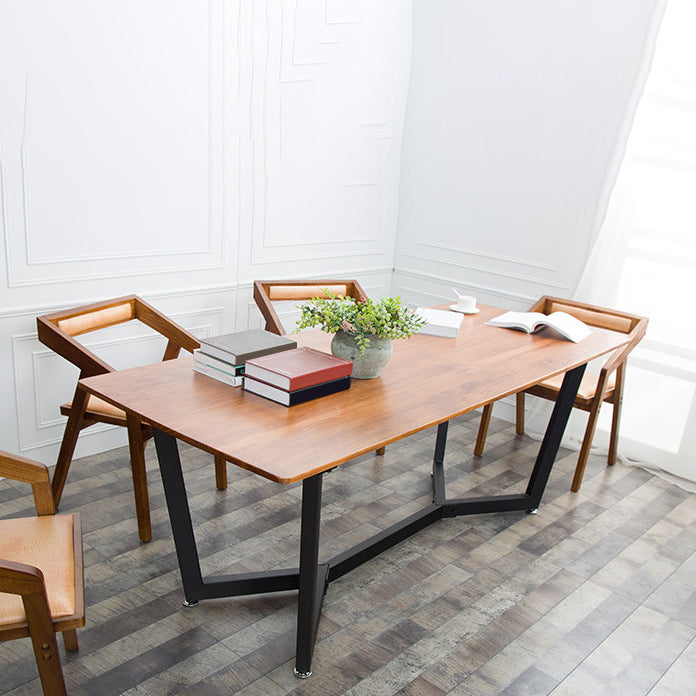 Pine Wood Top Dining Table Rectangle Industrial Table with Trestle Base 55.1"L x 27.6"W x 29.5"H Clearhalo 'Dining Tables & Seating' 'Dining Tables' 'dining_table' 'Furniture' 'furniture_dining_table' 'Kitchen & Dining Furniture' 'kitchen' 'kitchen_dining_table' 4791996
