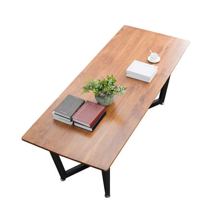 Pine Wood Top Dining Table Rectangle Industrial Table with Trestle Base Clearhalo 'Dining Tables & Seating' 'Dining Tables' 'dining_table' 'Furniture' 'furniture_dining_table' 'Kitchen & Dining Furniture' 'kitchen' 'kitchen_dining_table' 4791997