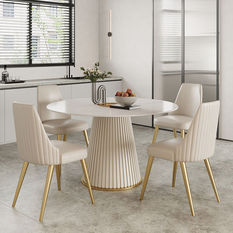 Stone Top Dining Table Round Table with Wood Pedestal Base in White Clearhalo 'Dining Tables & Seating' 'Dining Tables' 'dining_table' 'furn' 'furn_dining_table' 'Furniture' 'furniture_dining_table' 'Kitchen & Dining Furniture' 'kitchen' 'kitchen_dining_table' 4792010