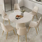 Stone Top Dining Table Round Table with Wood Pedestal Base in White Clearhalo 'Dining Tables & Seating' 'Dining Tables' 'dining_table' 'furn' 'furn_dining_table' 'Furniture' 'furniture_dining_table' 'Kitchen & Dining Furniture' 'kitchen' 'kitchen_dining_table' 4792011