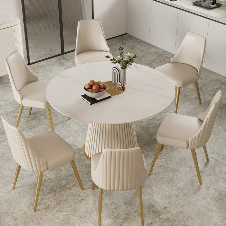 Stone Top Dining Table Round Table with Wood Pedestal Base in White Clearhalo 'Dining Tables & Seating' 'Dining Tables' 'dining_table' 'furn' 'furn_dining_table' 'Furniture' 'furniture_dining_table' 'Kitchen & Dining Furniture' 'kitchen' 'kitchen_dining_table' 4792011