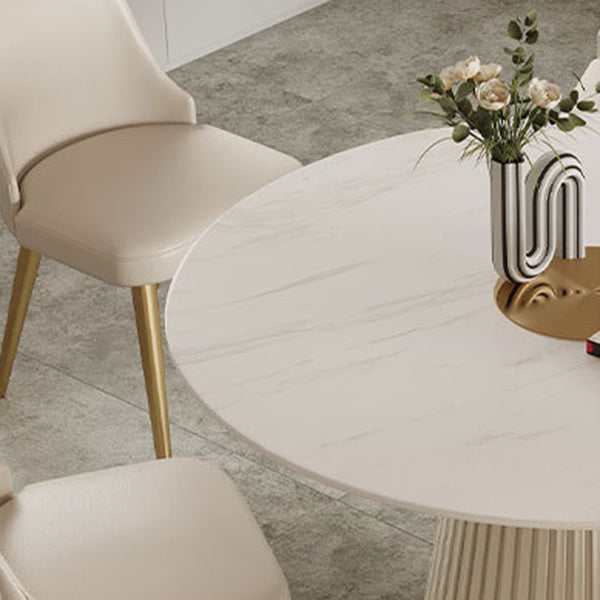 Stone Top Dining Table Round Table with Wood Pedestal Base in White Clearhalo 'Dining Tables & Seating' 'Dining Tables' 'dining_table' 'furn' 'furn_dining_table' 'Furniture' 'furniture_dining_table' 'Kitchen & Dining Furniture' 'kitchen' 'kitchen_dining_table' 4792013