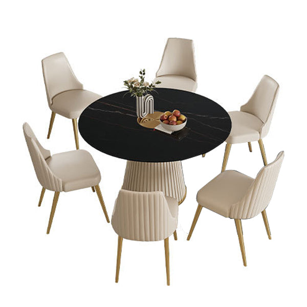 Stone Top Dining Table Round Table with Wood Pedestal Base in White Black Without Chairs Clearhalo 'Dining Tables & Seating' 'Dining Tables' 'dining_table' 'furn' 'furn_dining_table' 'Furniture' 'furniture_dining_table' 'Kitchen & Dining Furniture' 'kitchen' 'kitchen_dining_table' 4792016