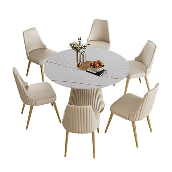 Stone Top Dining Table Round Table with Wood Pedestal Base in White White Without Chairs Clearhalo 'Dining Tables & Seating' 'Dining Tables' 'dining_table' 'furn' 'furn_dining_table' 'Furniture' 'furniture_dining_table' 'Kitchen & Dining Furniture' 'kitchen' 'kitchen_dining_table' 4792017