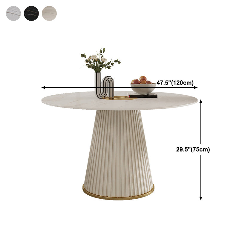 Stone Top Dining Table Round Table with Wood Pedestal Base in White Clearhalo 'Dining Tables & Seating' 'Dining Tables' 'dining_table' 'furn' 'furn_dining_table' 'Furniture' 'furniture_dining_table' 'Kitchen & Dining Furniture' 'kitchen' 'kitchen_dining_table' 4792022