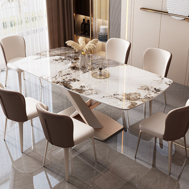Metal Modern Style Rectangle Dining Table Sintered Stone Top Table for Dining Room 55.1"L x 31.5"W x 29.5"H Without Chairs Clearhalo 'Dining Tables & Seating' 'Dining Tables' 'dining_table' 'furn' 'furn_dining_table' 'Furniture' 'furniture_dining_table' 'Kitchen & Dining Furniture' 'kitchen' 'kitchen_dining_table' 4792024