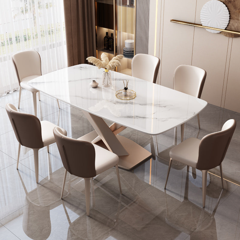 Metal Modern Style Rectangle Dining Table Sintered Stone Top Table for Dining Room White Without Chairs Clearhalo 'Dining Tables & Seating' 'Dining Tables' 'dining_table' 'furn' 'furn_dining_table' 'Furniture' 'furniture_dining_table' 'Kitchen & Dining Furniture' 'kitchen' 'kitchen_dining_table' 4792025