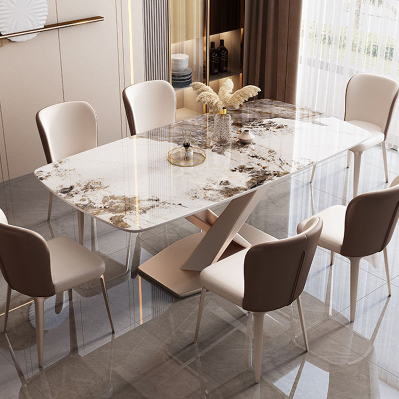Metal Modern Style Rectangle Dining Table Sintered Stone Top Table for Dining Room Pandora Gold 51.2"L x 31.5"W x 29.5"H Without Chairs Clearhalo 'Dining Tables & Seating' 'Dining Tables' 'dining_table' 'furn' 'furn_dining_table' 'Furniture' 'furniture_dining_table' 'Kitchen & Dining Furniture' 'kitchen' 'kitchen_dining_table' 4792027