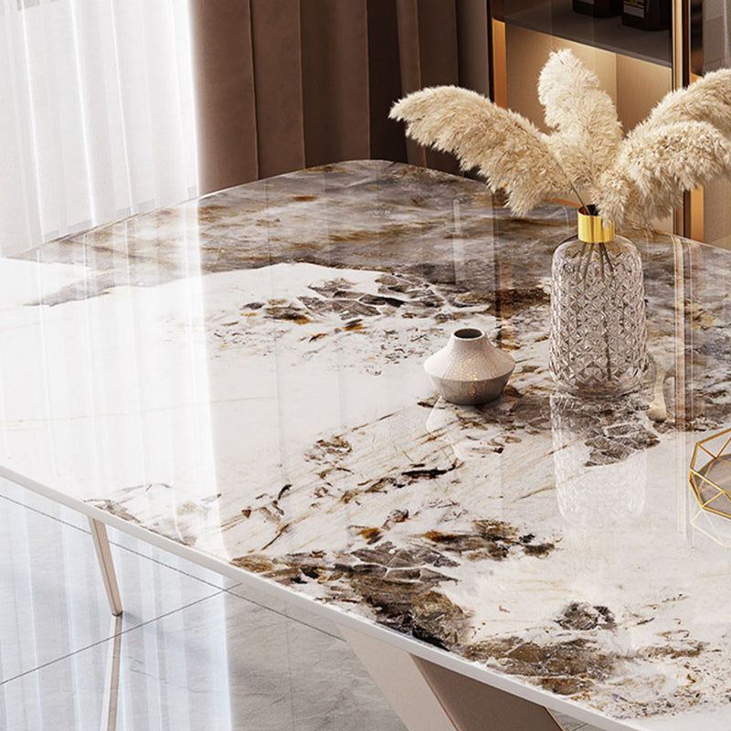 Metal Modern Style Rectangle Dining Table Sintered Stone Top Table for Dining Room Clearhalo 'Dining Tables & Seating' 'Dining Tables' 'dining_table' 'furn' 'furn_dining_table' 'Furniture' 'furniture_dining_table' 'Kitchen & Dining Furniture' 'kitchen' 'kitchen_dining_table' 4792030