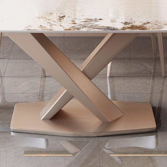 Metal Modern Style Rectangle Dining Table Sintered Stone Top Table for Dining Room Clearhalo 'Dining Tables & Seating' 'Dining Tables' 'dining_table' 'furn' 'furn_dining_table' 'Furniture' 'furniture_dining_table' 'Kitchen & Dining Furniture' 'kitchen' 'kitchen_dining_table' 4792032