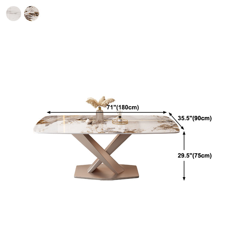 Metal Modern Style Rectangle Dining Table Sintered Stone Top Table for Dining Room Clearhalo 'Dining Tables & Seating' 'Dining Tables' 'dining_table' 'furn' 'furn_dining_table' 'Furniture' 'furniture_dining_table' 'Kitchen & Dining Furniture' 'kitchen' 'kitchen_dining_table' 4792038