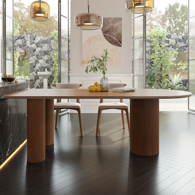 Contemporary Dining Oval Table Dining Wooden Table for Restaurant with Wood Legs 63"L x 31.5"W x 29.5"H Without Chairs Clearhalo 'Dining Tables & Seating' 'Dining Tables' 'dining_table' 'furn' 'furn_dining_table' 'Furniture' 'furniture_dining_table' 'Kitchen & Dining Furniture' 'kitchen' 'kitchen_dining_table' 4792041