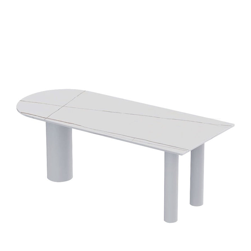 Modern Stone Top Oval Dinette Table Wood Tripod Base Dining Table in White White Without Chairs Clearhalo 'Dining Tables & Seating' 'Dining Tables' 'dining_table' 'furn' 'furn_dining_table' 'Furniture' 'furniture_dining_table' 'Kitchen & Dining Furniture' 'kitchen' 'kitchen_dining_table' 4792060