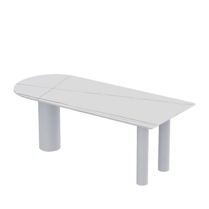 Modern Stone Top Oval Dinette Table Wood Tripod Base Dining Table in White White Without Chairs Clearhalo 'Dining Tables & Seating' 'Dining Tables' 'dining_table' 'furn' 'furn_dining_table' 'Furniture' 'furniture_dining_table' 'Kitchen & Dining Furniture' 'kitchen' 'kitchen_dining_table' 4792060
