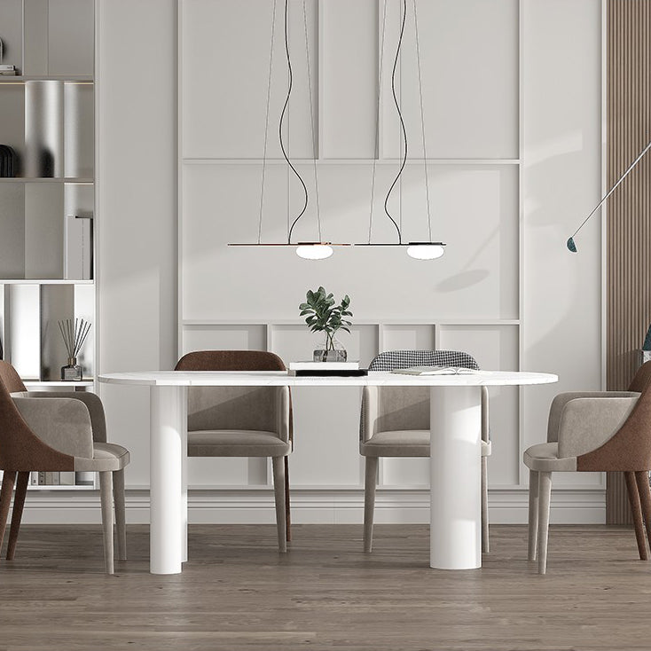 Modern Stone Top Oval Dinette Table Wood Tripod Base Dining Table in White Clearhalo 'Dining Tables & Seating' 'Dining Tables' 'dining_table' 'furn' 'furn_dining_table' 'Furniture' 'furniture_dining_table' 'Kitchen & Dining Furniture' 'kitchen' 'kitchen_dining_table' 4792062