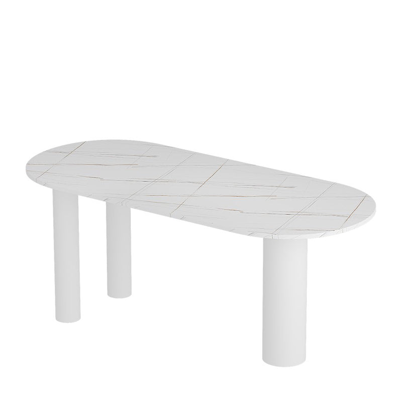Modern Stone Top Oval Dinette Table Wood Tripod Base Dining Table in White Gloss White Without Chairs Clearhalo 'Dining Tables & Seating' 'Dining Tables' 'dining_table' 'furn' 'furn_dining_table' 'Furniture' 'furniture_dining_table' 'Kitchen & Dining Furniture' 'kitchen' 'kitchen_dining_table' 4792063
