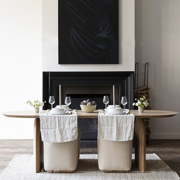 Modern Solid Wood Table for Restaurant Oval Table with Double Pedestal Natural 63"L x 27.6"W x 29.5"H Without Chairs Clearhalo 'Dining Tables & Seating' 'Dining Tables' 'dining_table' 'furn' 'furn_dining_table' 'Furniture' 'furniture_dining_table' 'Kitchen & Dining Furniture' 'kitchen' 'kitchen_dining_table' 4792078