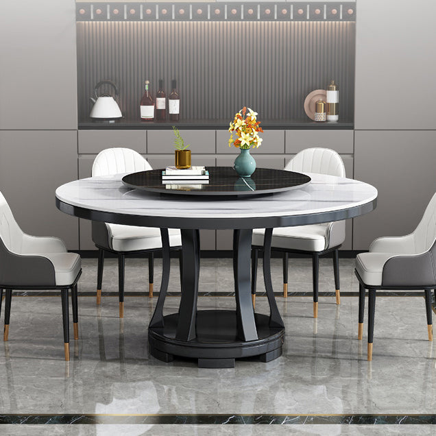 Modern Rubberwood Home Table Round Pedestal Convertible Dining Table White Black 51.2"L x 51.2"W x 29.5"H Without Chairs Clearhalo 'Dining Tables & Seating' 'Dining Tables' 'dining_table' 'furn' 'furn_dining_table' 'Furniture' 'furniture_dining_table' 'Kitchen & Dining Furniture' 'kitchen' 'kitchen_dining_table' 4792094