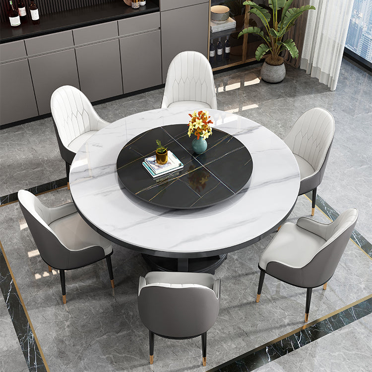 Modern Rubberwood Home Table Round Pedestal Convertible Dining Table White Black 59.1"L x 59.1"W x 29.5"H Without Chairs Clearhalo 'Dining Tables & Seating' 'Dining Tables' 'dining_table' 'furn' 'furn_dining_table' 'Furniture' 'furniture_dining_table' 'Kitchen & Dining Furniture' 'kitchen' 'kitchen_dining_table' 4792095