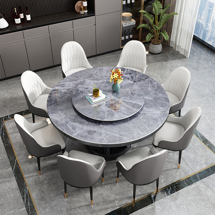 Modern Rubberwood Home Table Round Pedestal Convertible Dining Table Gray Without Chairs Clearhalo 'Dining Tables & Seating' 'Dining Tables' 'dining_table' 'furn' 'furn_dining_table' 'Furniture' 'furniture_dining_table' 'Kitchen & Dining Furniture' 'kitchen' 'kitchen_dining_table' 4792096