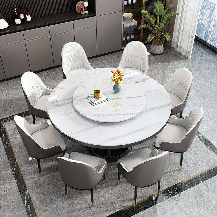 Modern Rubberwood Home Table Round Pedestal Convertible Dining Table White Without Chairs Clearhalo 'Dining Tables & Seating' 'Dining Tables' 'dining_table' 'furn' 'furn_dining_table' 'Furniture' 'furniture_dining_table' 'Kitchen & Dining Furniture' 'kitchen' 'kitchen_dining_table' 4792097